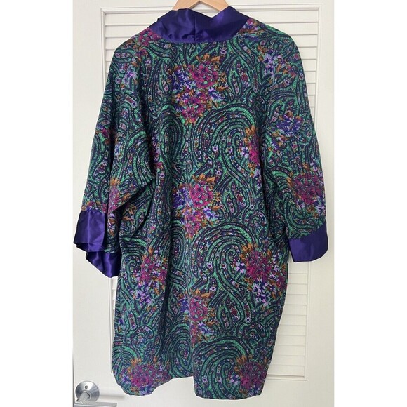 Victoria's Secret OS Vintage Gold Label Purple Green Floral Paisley Kimono Robe - Picture 3 of 5